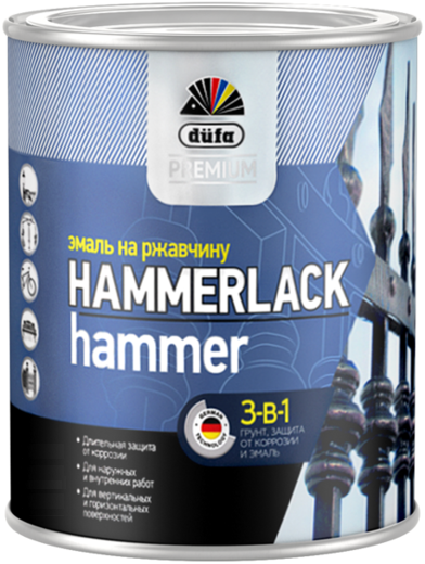 Эмаль HAMMERLACK на ржавчину гладкая серый RAL7040  2 л DufaPremium/2