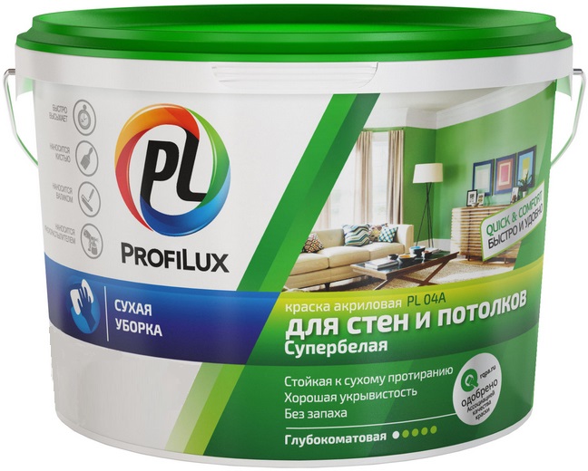 Краска ВД потолочная акриловая белая 7 кг PL-04А Profilux