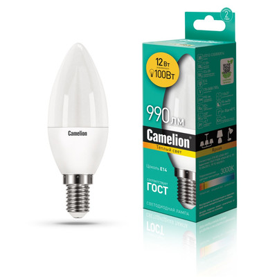 Светодиод. лампа C35 12Вт Е14 830 Camelion