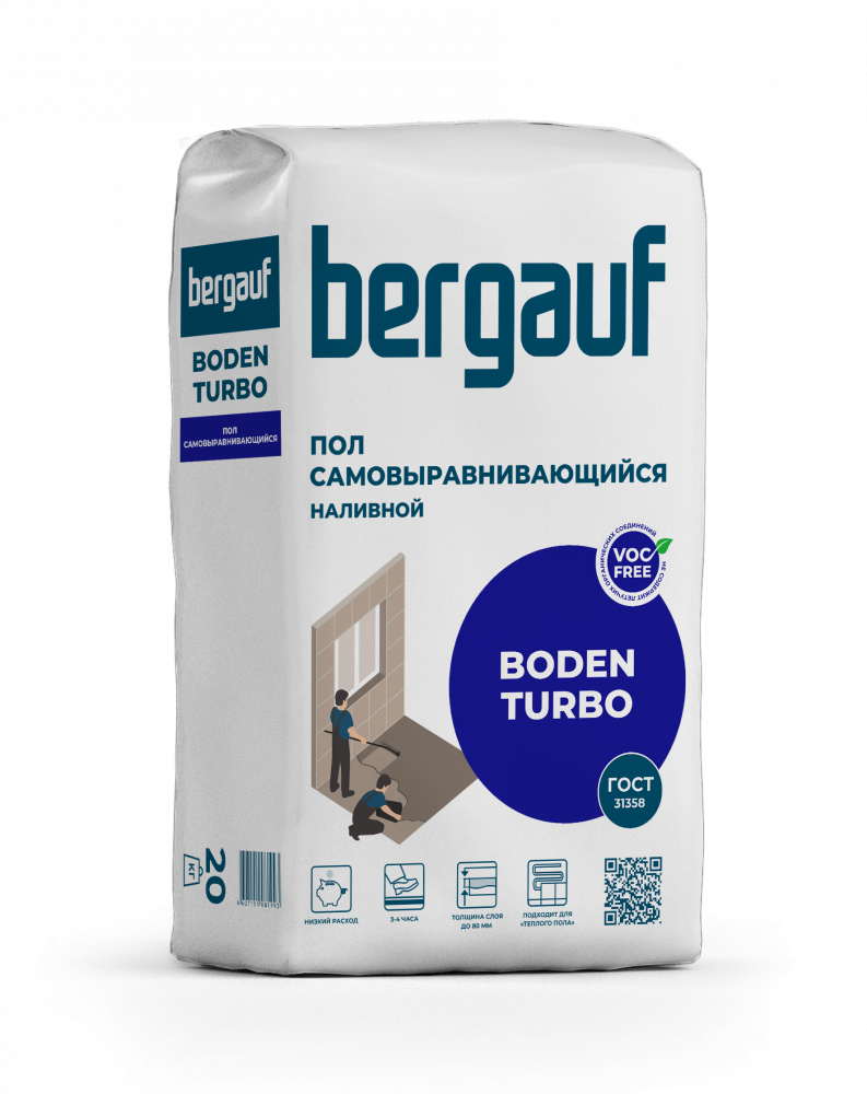 Наливной пол Boden TURBO 20 кг (от 5 до 80 мм) самовыравнивающийся BERGAUF/64
