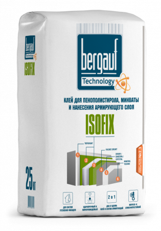 Клей для пенополистирола, минваты и нанесения армирующего слоя ISOFIX 25 кг BERGAUF/56