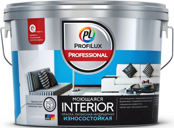 Краска ВД латексная для стен и потолков 2,5 кг МОЮЩАЯСЯ БАЗА 1 Profilux Professional