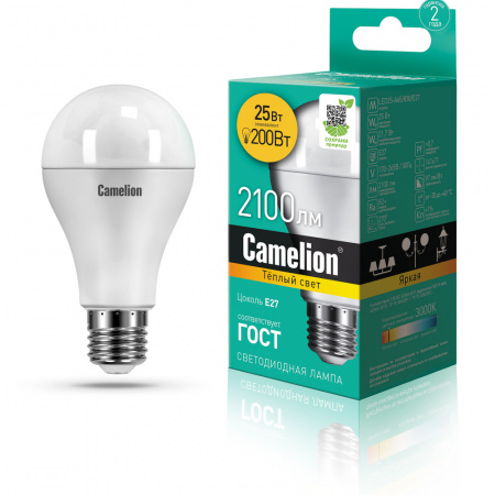 Светодиод. лампа A65 25Вт Е27 845 Camelion