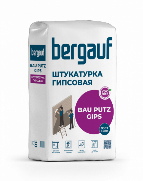 Штукатурка гипсовая Bau Putz Gips 25 кг BERGAUF/56