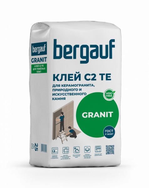 Клей плиточный Granit 25кг для керамогранита, природного и искусственного камня С2ТЕ BERGAUF/48