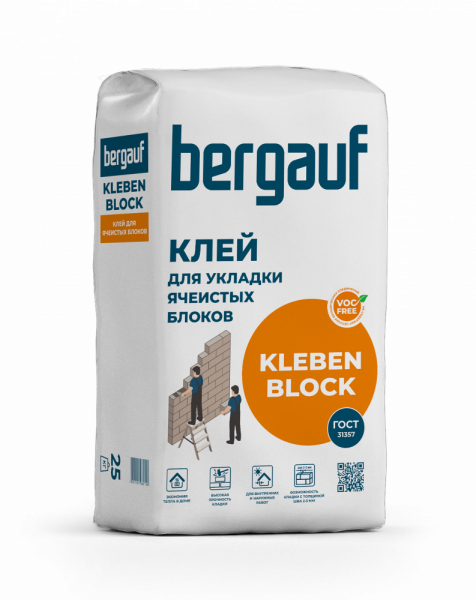Клей монтажный для блоков Kleben Block 25 кг BERGAUF /56