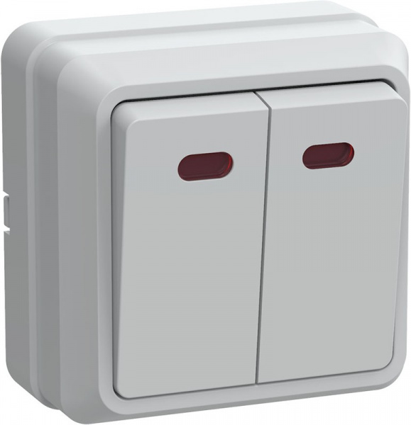 Выключатель 2 ОП белый с подсв.10A IP20 ОКТАВА IEK